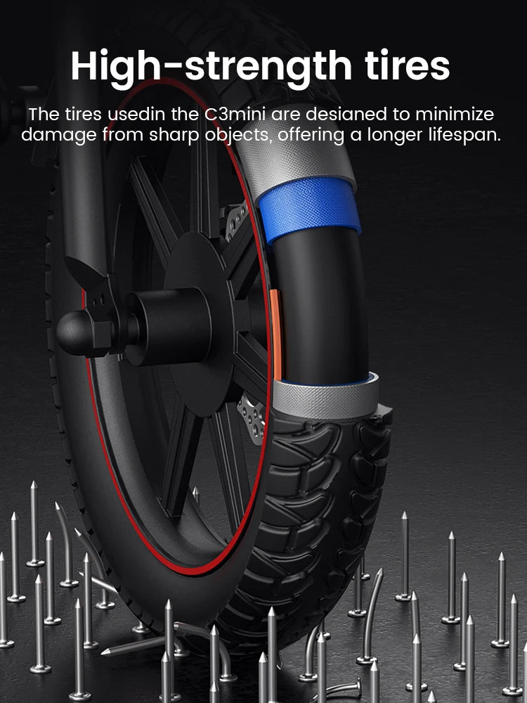 High-strength tire with text on a dark background