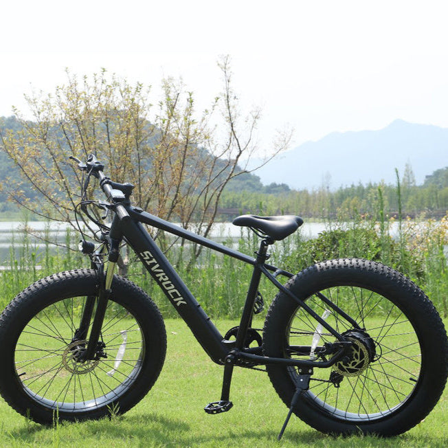SIVROCK V1 Mountain Electric Bike in black with 1000W motor, dual mechanical disc brakes, and 26-inch fat tires
