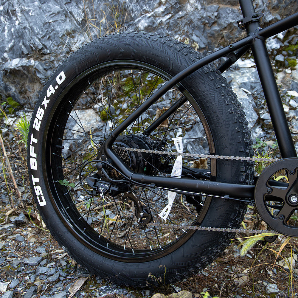 Back view of Sivrock V1 Electric Mountain Bike with 1000W motor and 26-inch fat tires