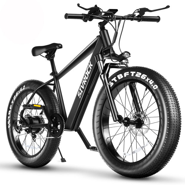 Side view of Sivrock V1 Electric Mountain Bike showcasing 1000W motor, dual mechanical disc brakes, and 26-inch fat tires