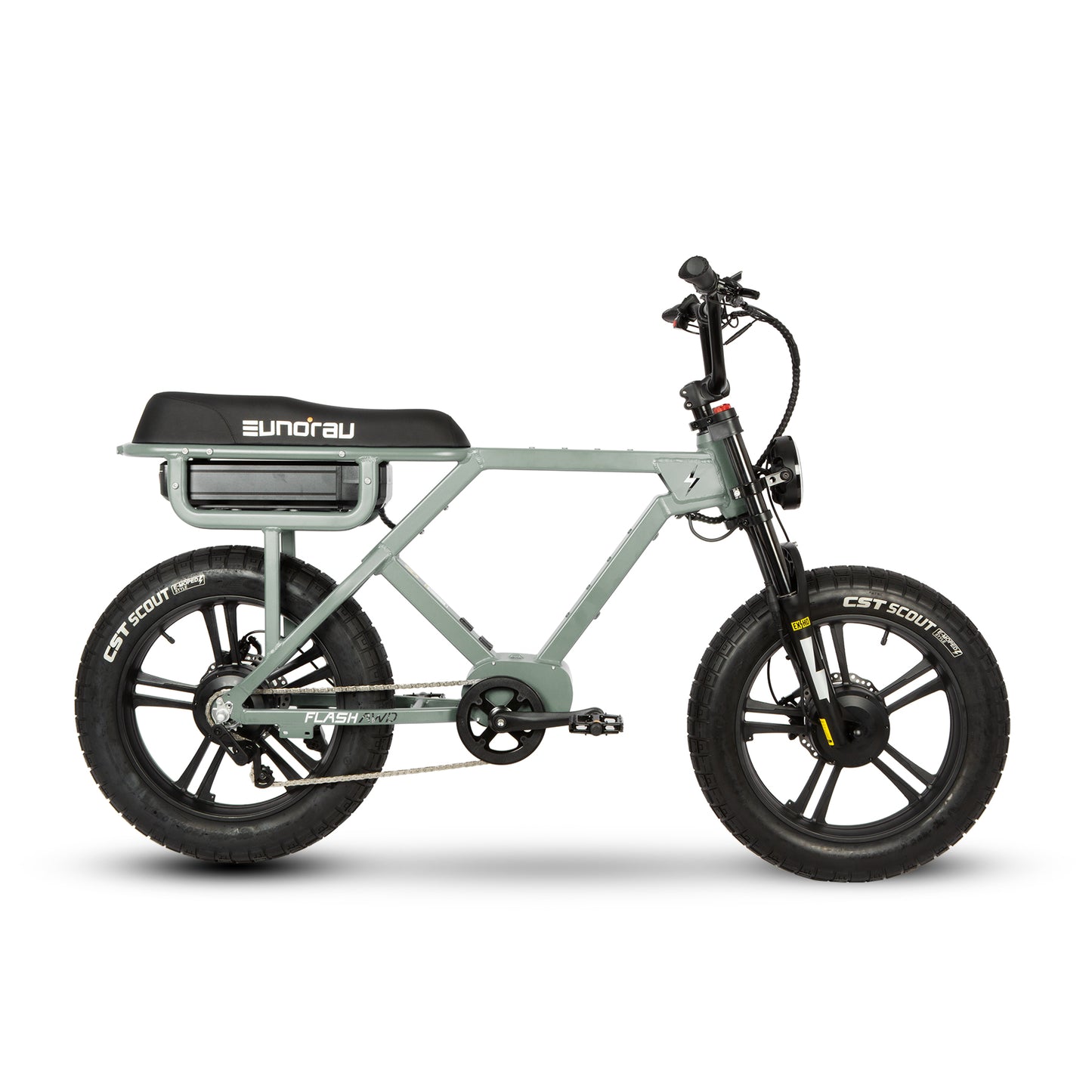 Electric bike with 'eunorau' branding on a white background