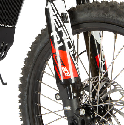 Close-up of a bicycle wheel with 'Rode' branding on a white background