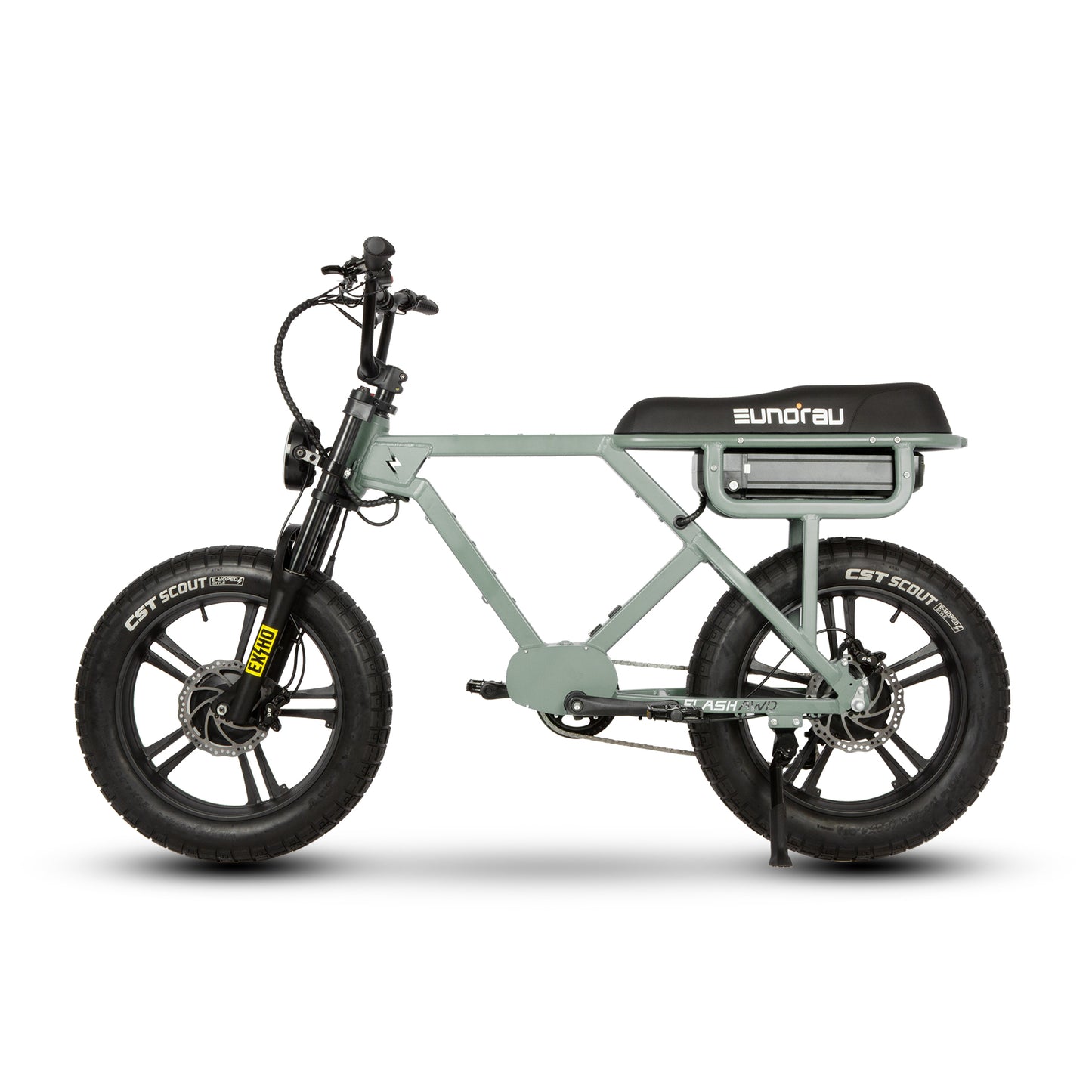 Electric bike with 'Eunorau' branding on a white background