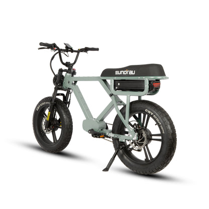 E-bike green from back on a white background