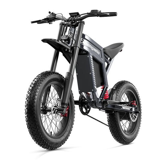 Black electric bike with visible branding on a white background