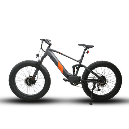 Gray electric bike with orange accents on a white background