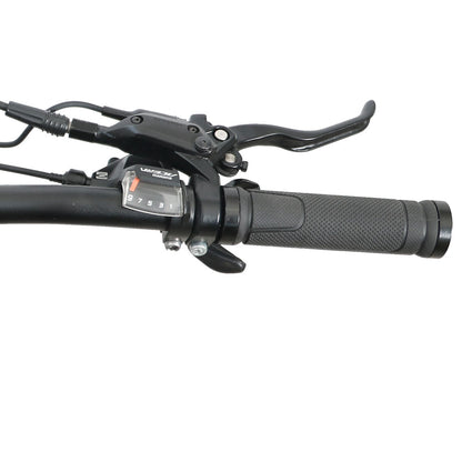 Close-up of a motorcycle handlebar with controls on a white background