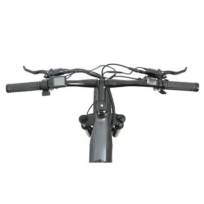 Black bicycle handlebar with controls on a white background