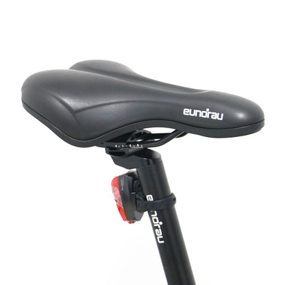 Bicycle seat with adjustable seat post on a white background, featuring the brand 'eundrau'.