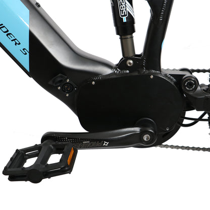 Close-up of a bicycle's gear and chain mechanism with 'HIDEN' branding on a white background.