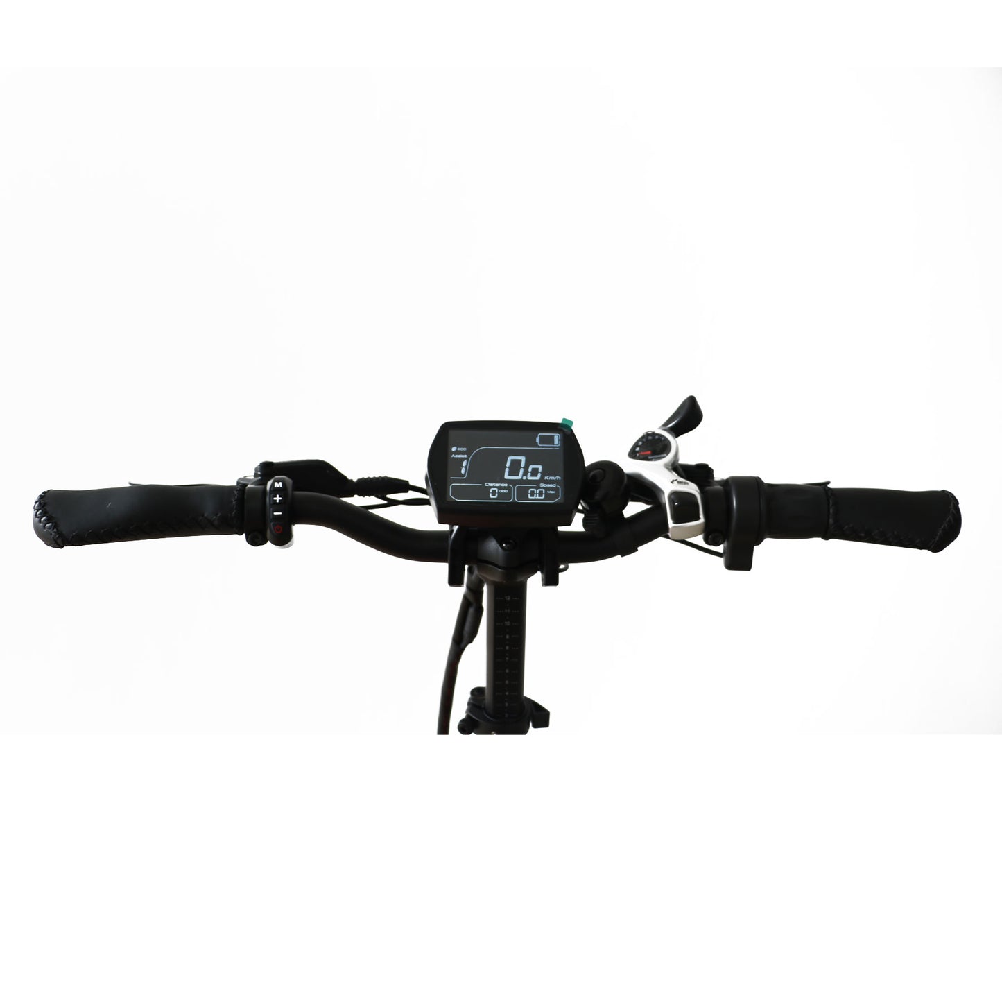 Bicycle handlebar with digital display on a white background