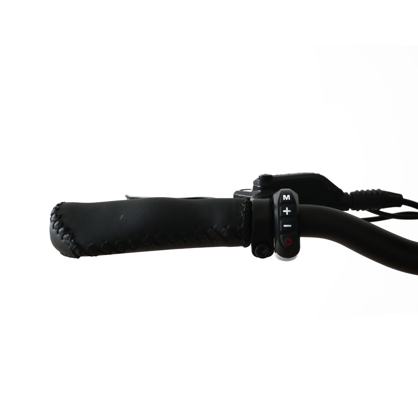 Black handlebar with control buttons on a white background