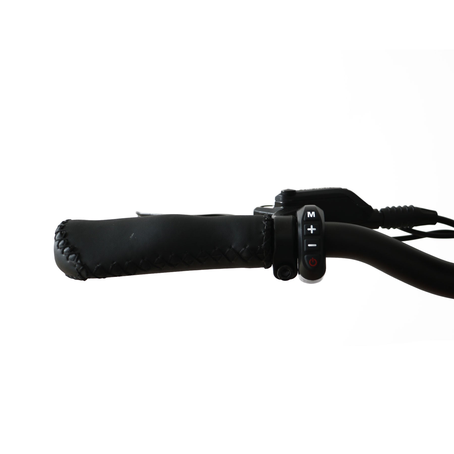 Black handlebar with control buttons on a white background