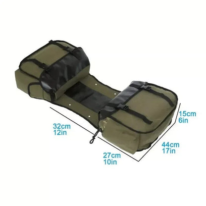 Green and black bag with measurements on a white background