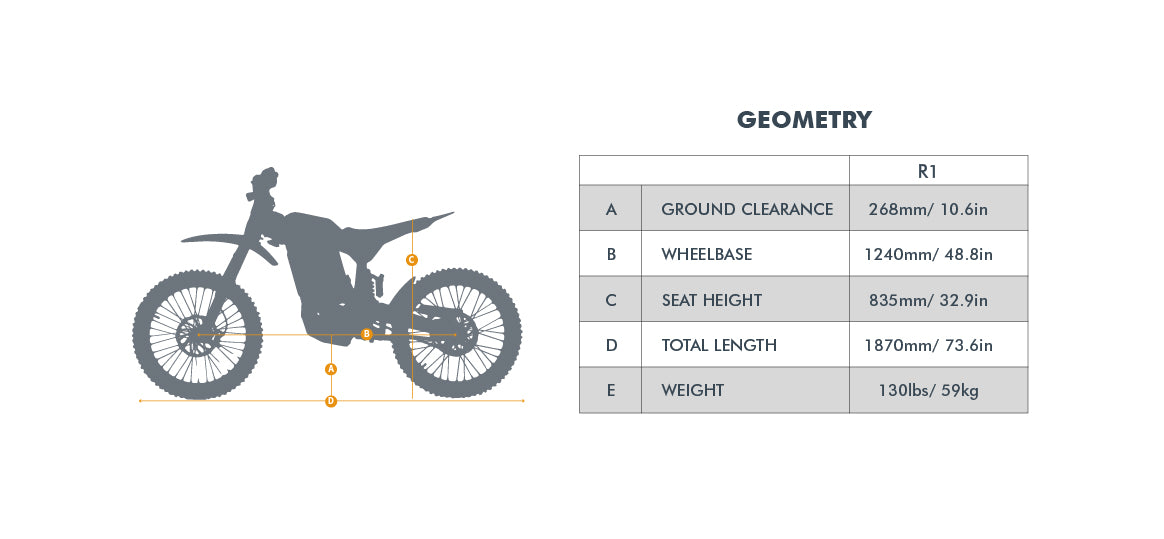 Motorcycle silhouette with geometric measurements on a white background