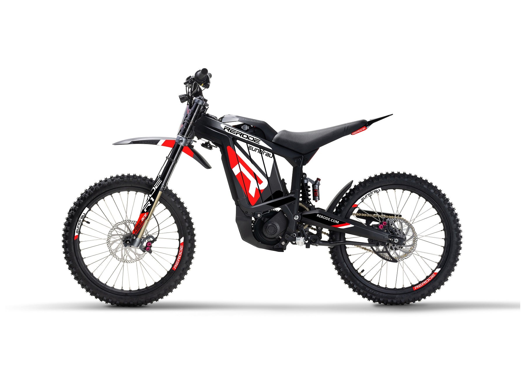 Black and red electric bike on a white background