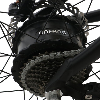 Bafang motor hub on a bicycle wheel with chain and gear