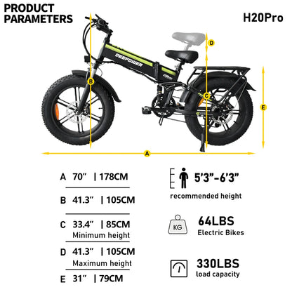 ZPW H20Pro EBike Adults Electric Bicycle 48V 25AH 2000W 20 inch Brushless Motor Fat Folding Mountain Snow Motorcycles