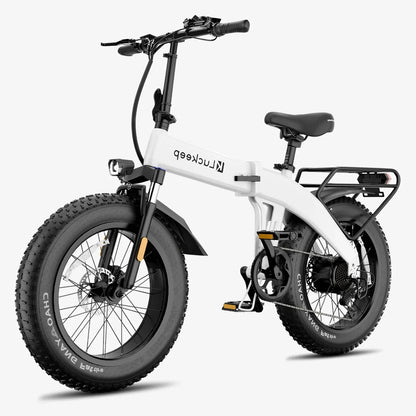 White electric bike with black tires on a white background