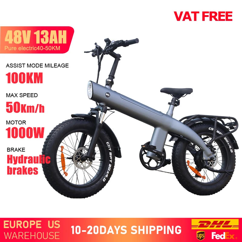Electric bike with specifications on a white background