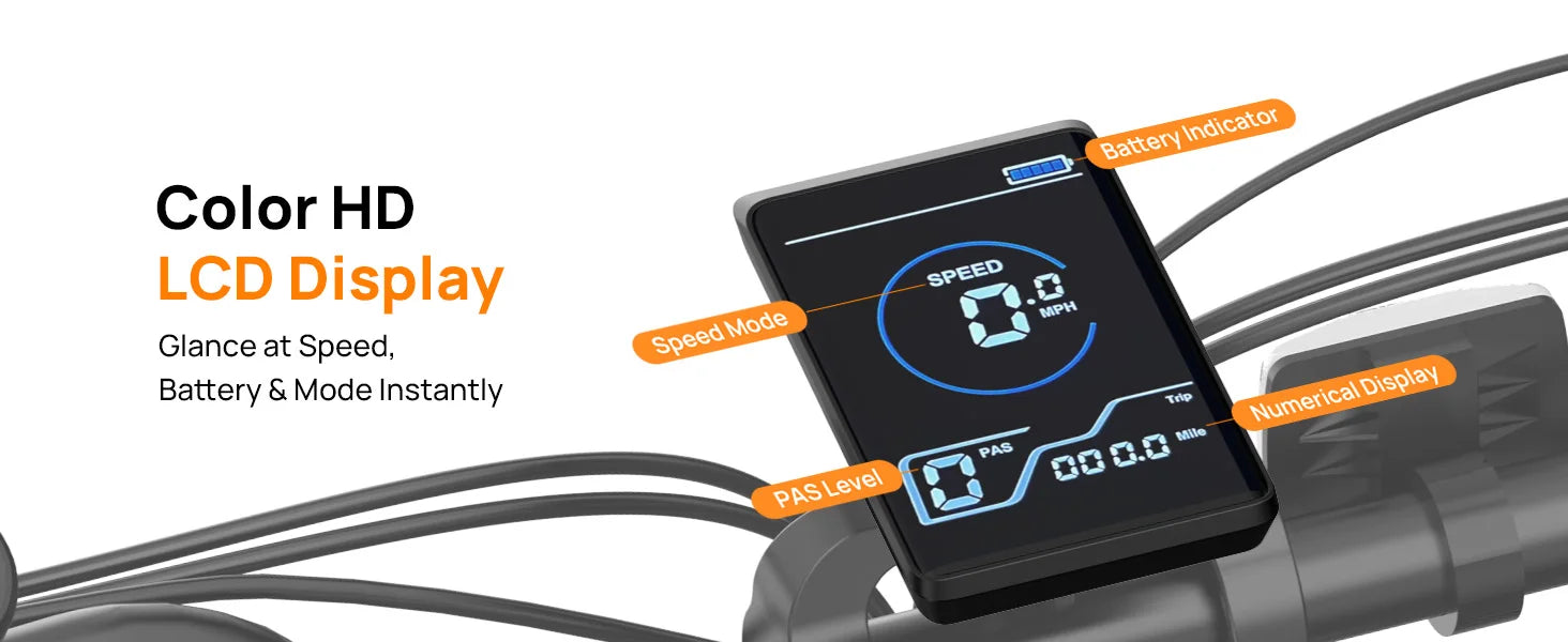 Motorcycle speedometer with color HD LCD display on a white background