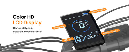 Motorcycle speedometer with color HD LCD display on a white background