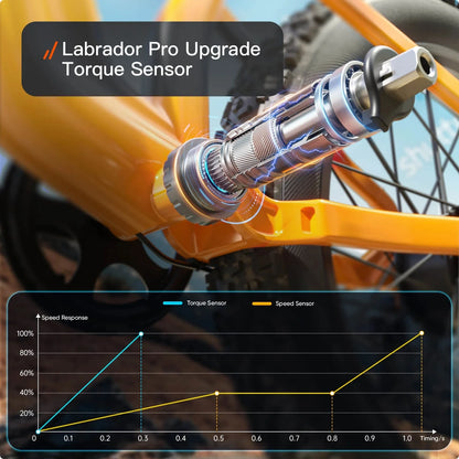 Labrador Pro Upgrade Torque Sensor on a motorcycle with a graph overlay.