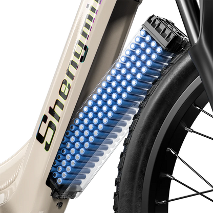 Close-up of a bicycle with blue LED lights on the frame