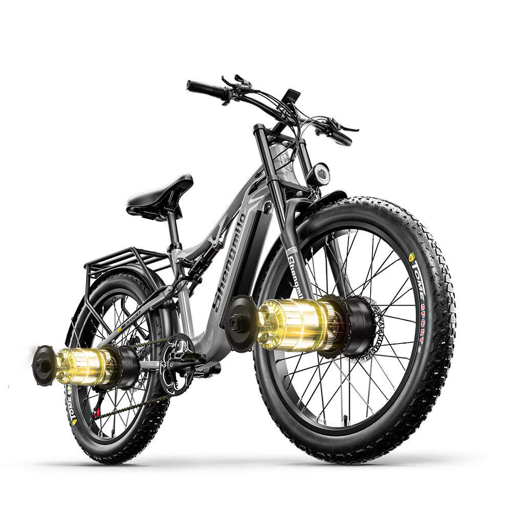 Electric bike with yellow accents on a white background