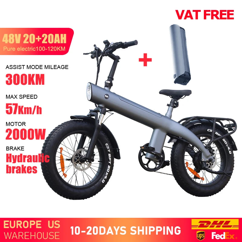 Electric bike with specifications on a white background