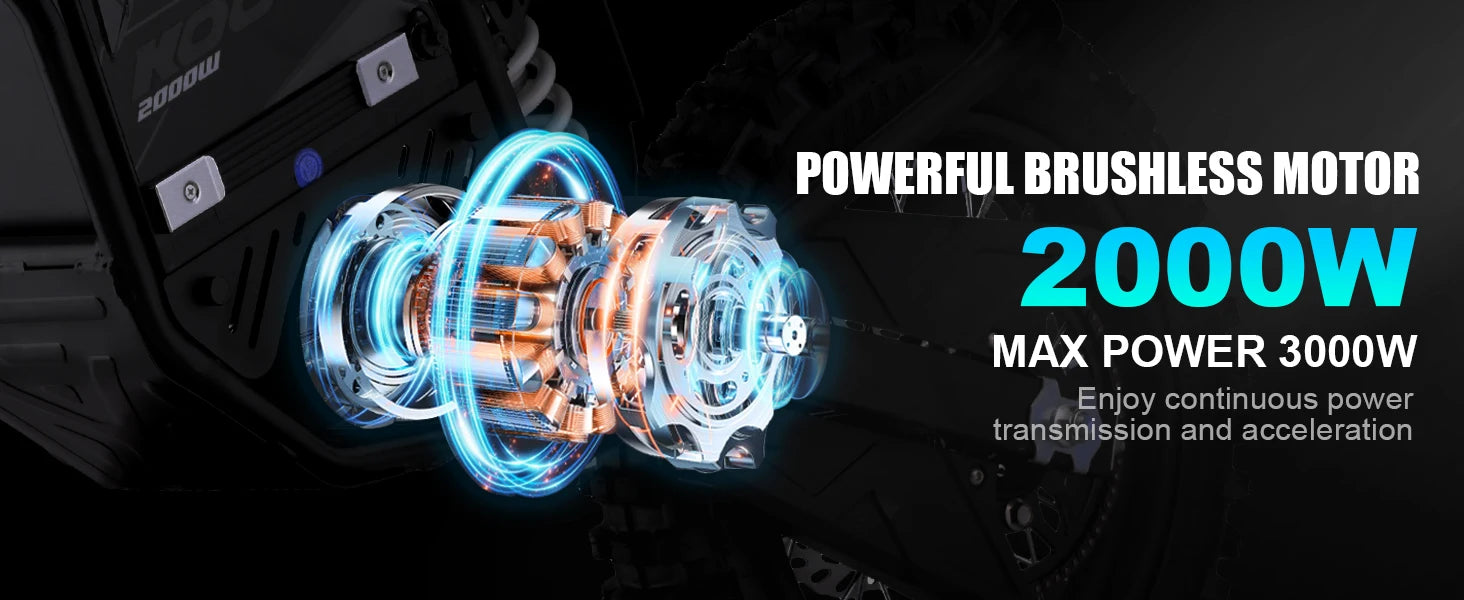 Brushless motor with power specifications on a dark background
