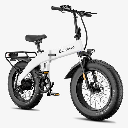 White electric bike with black tires on a white background