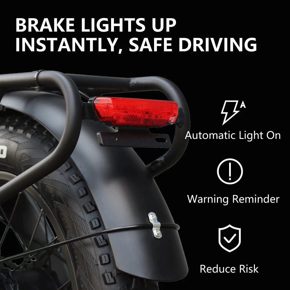 Motorcycle brake light with features highlighted on a black background
