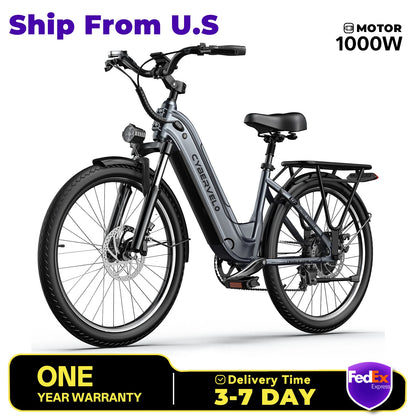 Electric bike with branding and promotional text on a white background