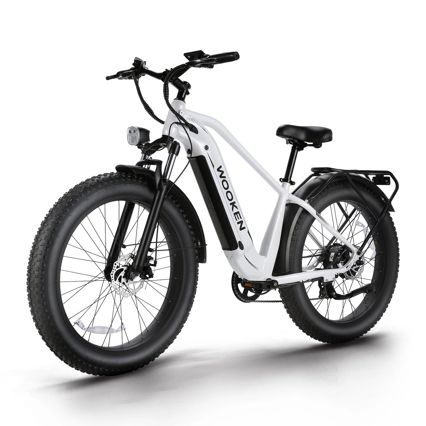 White electric bike with black tires on a white background