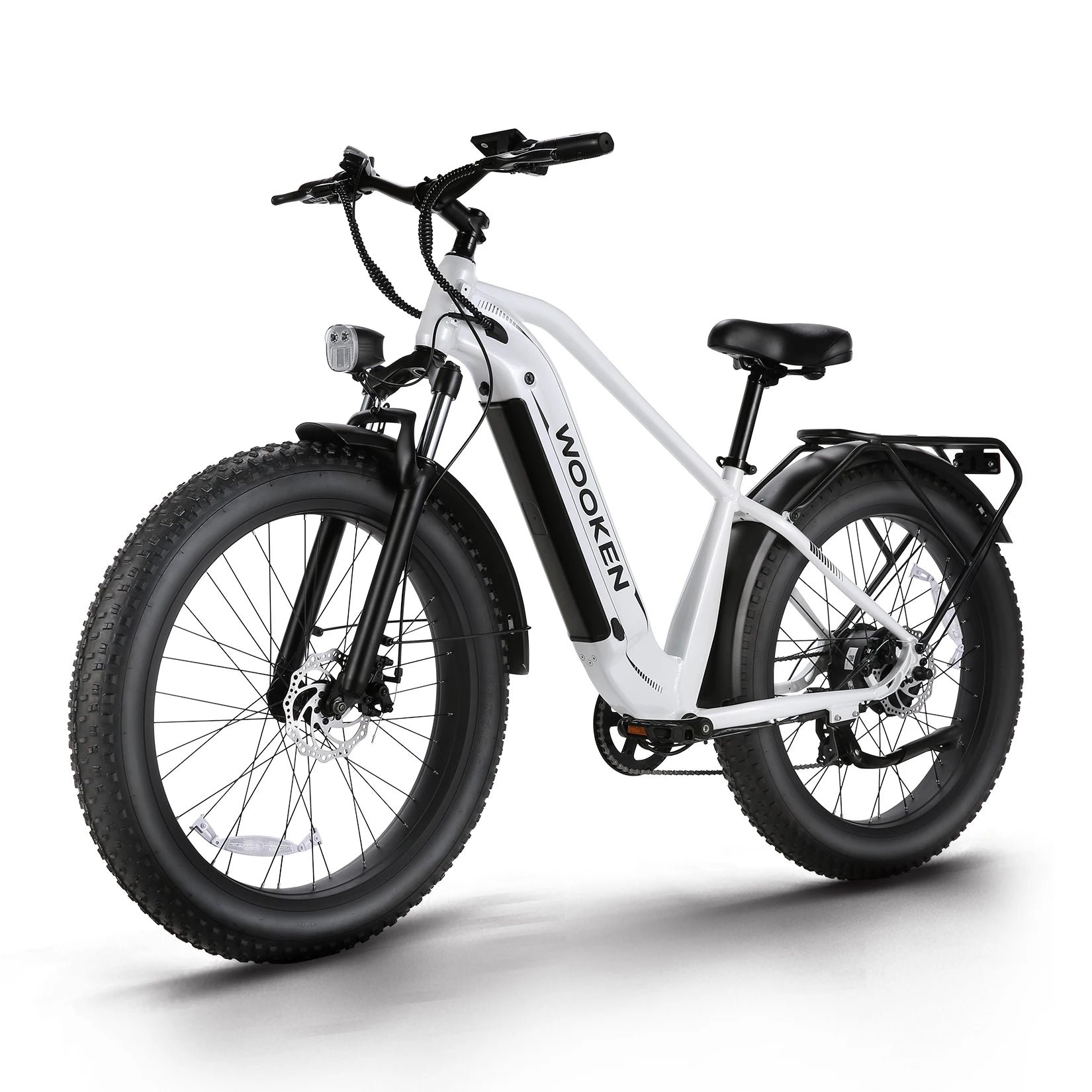 White electric bike with black tires on a white background