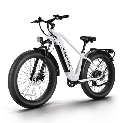 White electric bike with black tires on a white background