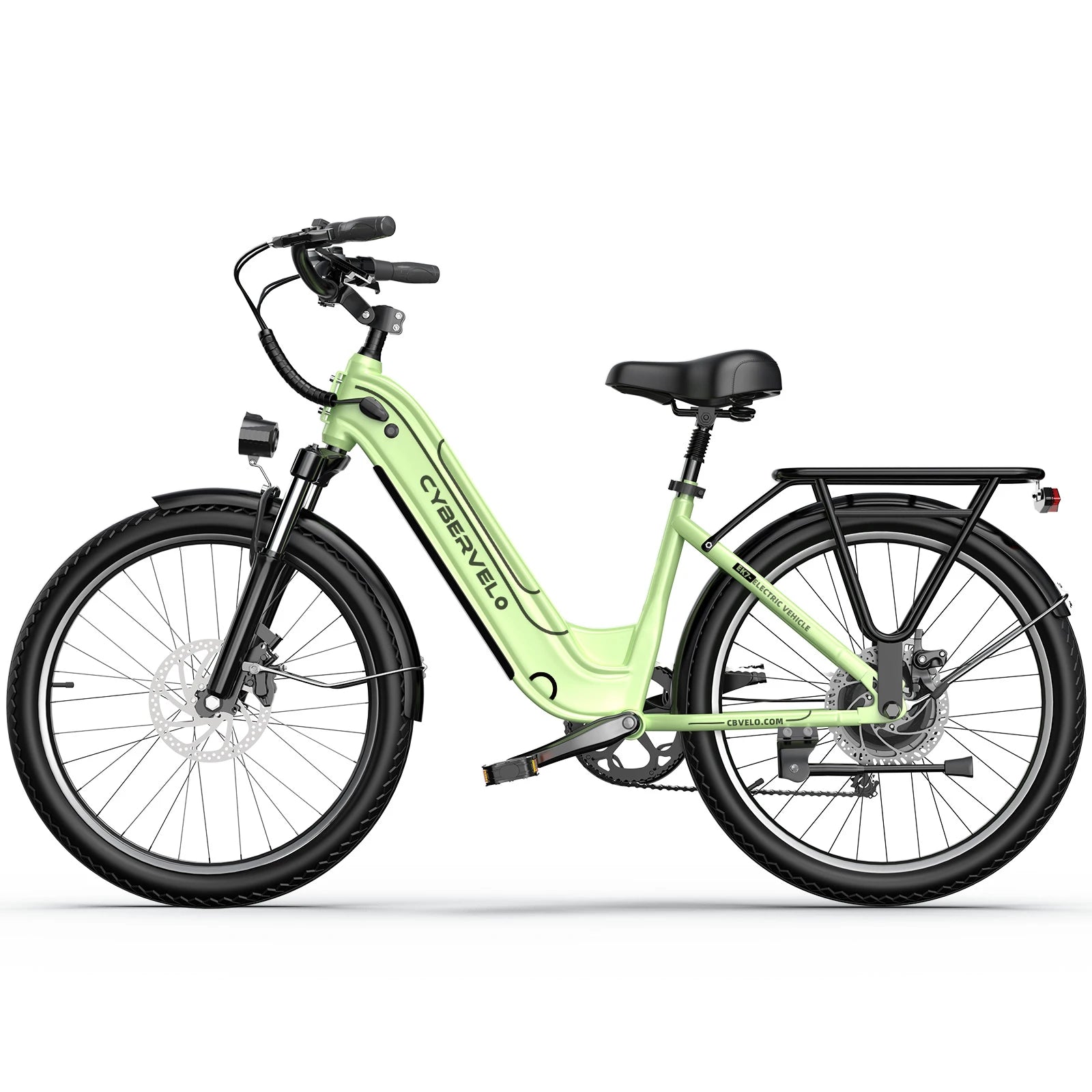 Light green electric bicycle on a white background