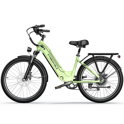Light green electric bicycle on a white background