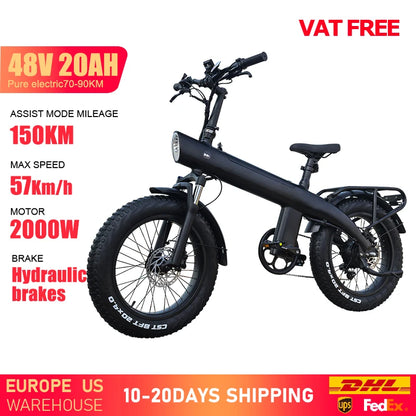 Black electric bike with specifications on a white background