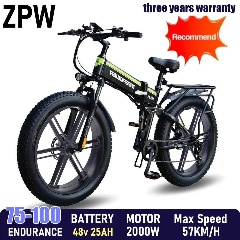 ZPW H26PRO EBike 2000W 48V 25AH 26 Inch Fat Tire Adult Mountain Electric Bike Mountain Off-road Electric Bicycle Folding ebike