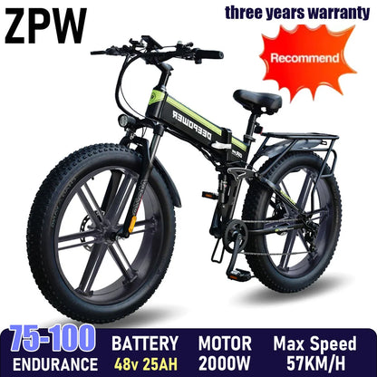 ZPW H26PRO EBike 2000W 48V 25AH 26 Inch Fat Tire Adult Mountain Electric Bike Mountain Off-road Electric Bicycle Folding ebike