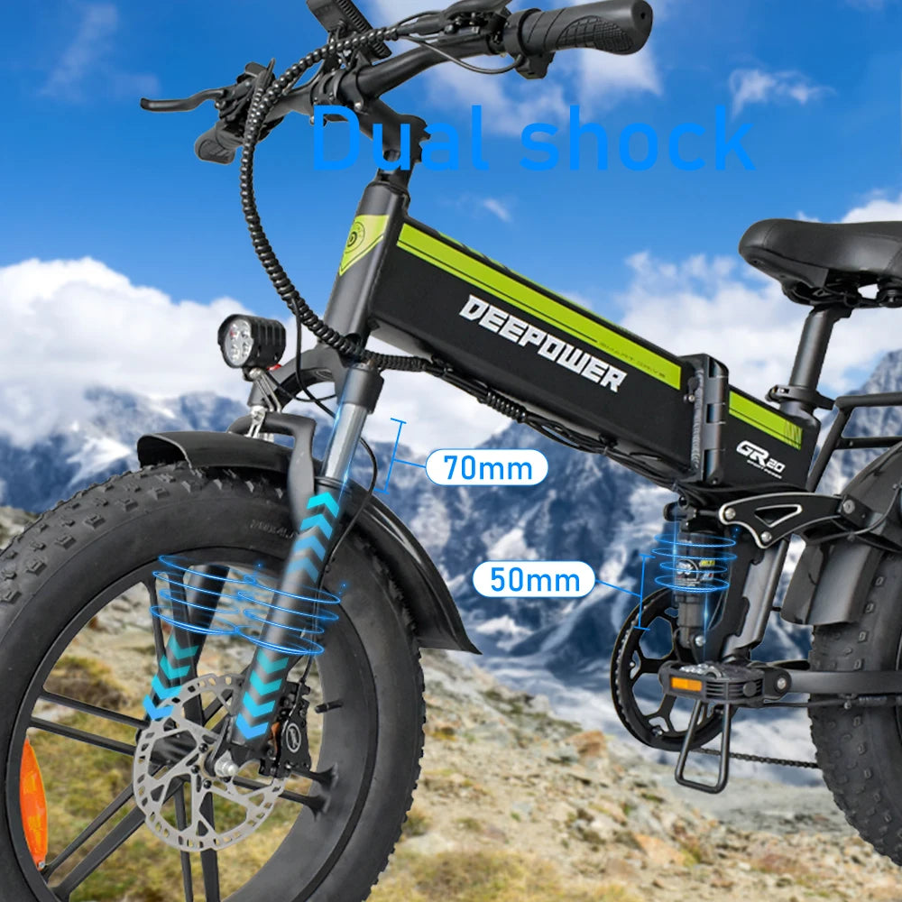 ZPW H20Pro EBike Adults Electric Bicycle 48V 25AH 2000W 20 inch Brushless Motor Fat Folding Mountain Snow Motorcycles