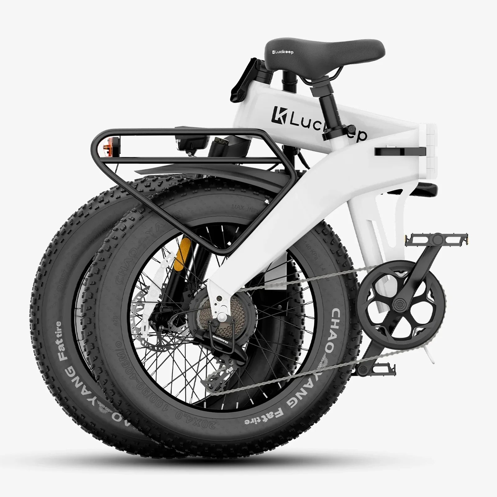 White electric bike with black tires on a white background