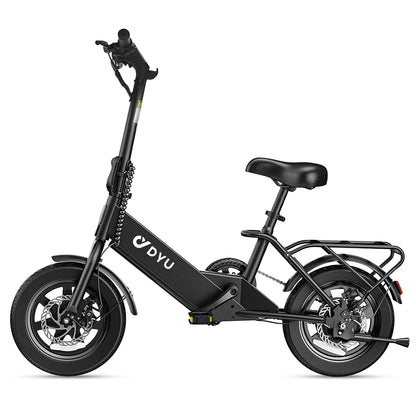 Black electric bike with 'DYU' branding on a white background