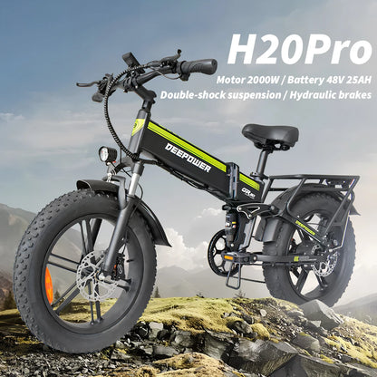 ZPW H20Pro EBike Adults Electric Bicycle 48V 25AH 2000W 20 inch Brushless Motor Fat Folding Mountain Snow Motorcycles