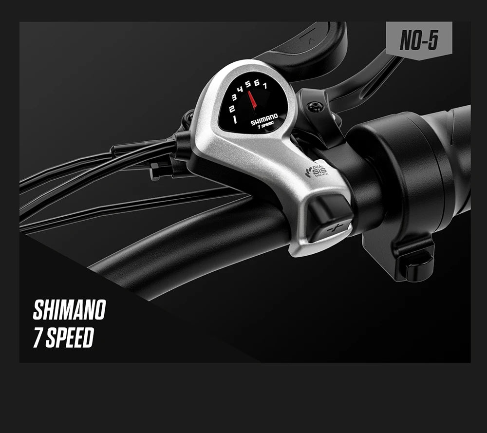 Shimano 7-speed gear indicator on a black background