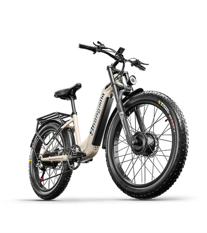 Electric bike with a visible brand logo on a white background