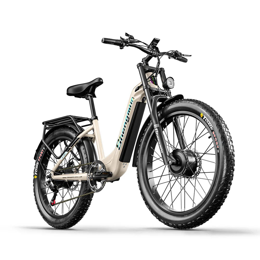 Electric bike with a visible brand logo on a white background