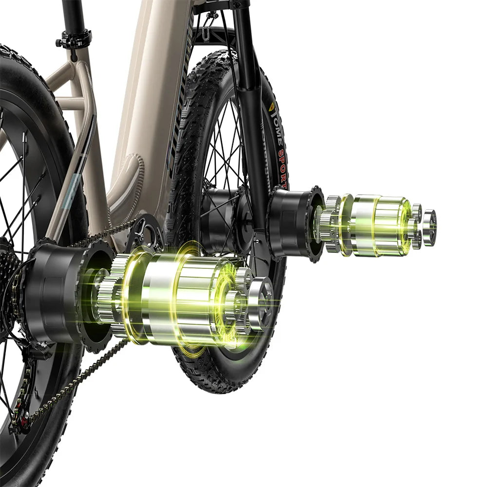 Close-up of a bicycle wheel with a detailed view of the gear system on a white background